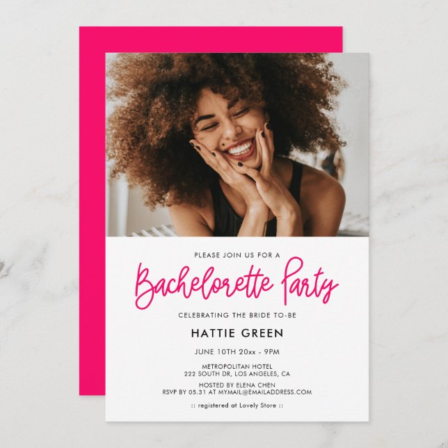 Modern calligraphy Bachelorette Party photo Invitation (Front/Back)