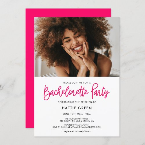 Modern calligraphy Bachelorette Party photo Invitation