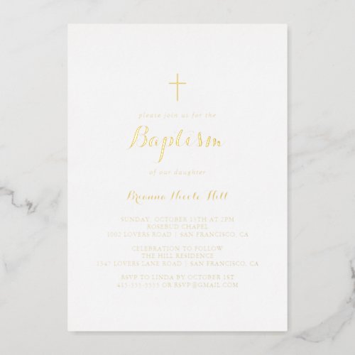Modern Calligraphy Baptism Gold    Foil Invitation