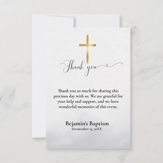 Modern calligraphy baptism thank you invitation (Front)