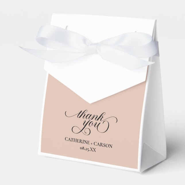 Modern Calligraphy Beige Wedding Favor Boxes (Front Side)