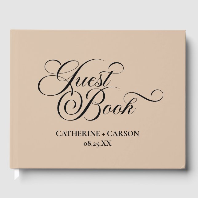 Modern Calligraphy Beige Wedding Guest Book (Front)