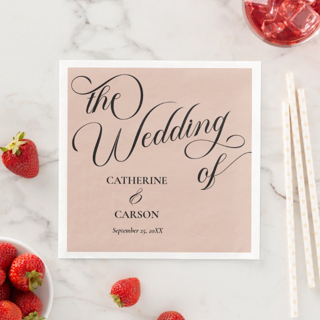 Modern Calligraphy Beige Wedding  Paper Dinner Napkins (Insitu)