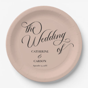 Modern Calligraphy Beige Wedding Paper Plates