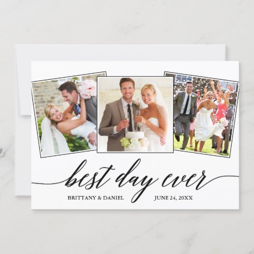 Modern Calligraphy Best Day Ever 3 Photo Thank You Card