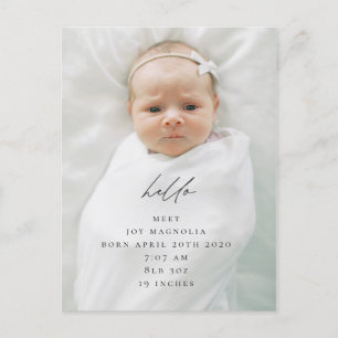 Modern Calligraphy Birth Announcement Postcard