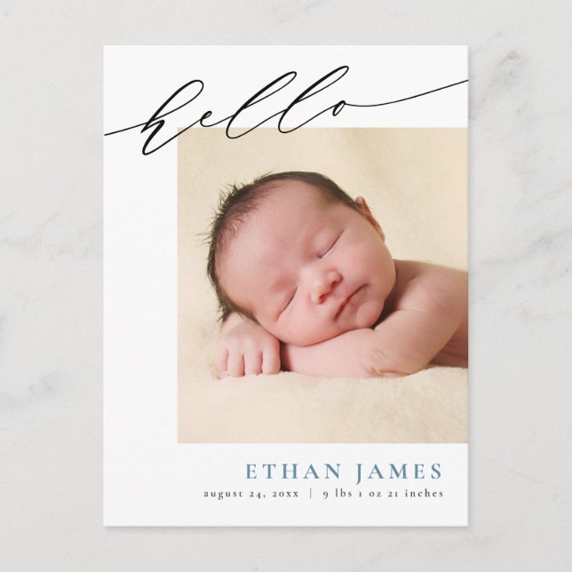 Modern Calligraphy Birth Announcement Postcard (Front)