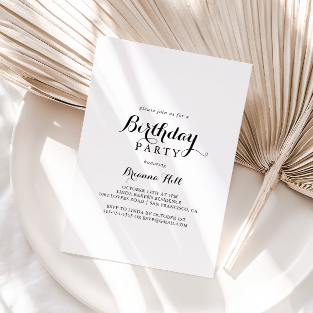 Modern Calligraphy Birthday Party Invitation (Creator Uploaded)