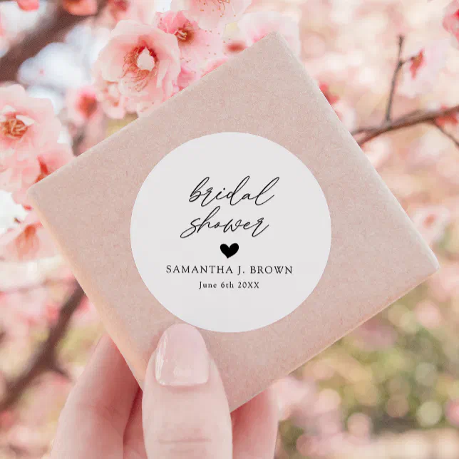 Modern Calligraphy Black and White Bridal Shower Classic Round Sticker ...