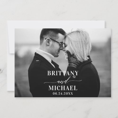 Modern Calligraphy Black and White Photo Save The Date