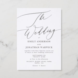 Modern Calligraphy Black and White Simple Wedding Letterpress Invitation