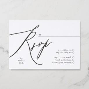 Modern Calligraphy Black and White Simple Wedding Letterpress RSVP Cards