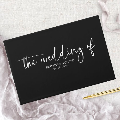 Modern Calligraphy Black And White Wedding Guest Book