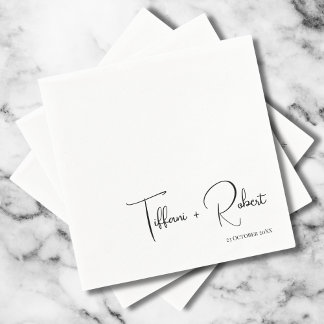 Modern Calligraphy Black and White Wedding  Napkins