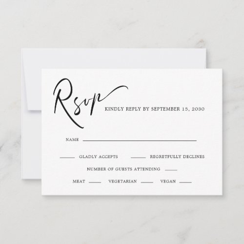 Modern Calligraphy Black and White Wedding RSVP Card