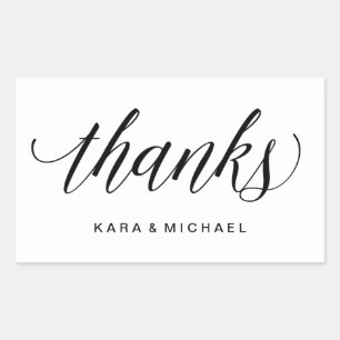 Modern Calligraphy Black and White Wedding Thanks Rectangular Sticker