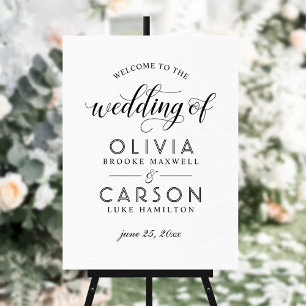 Modern Calligraphy Black and White Wedding Welcome Foam Board