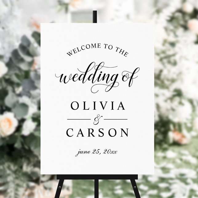 Modern Calligraphy Black and White Wedding Welcome Foam Board (Creator Uploaded)