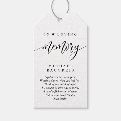 Modern Calligraphy Black Font Funeral Candle Gift Tags
