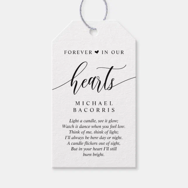 Modern Calligraphy, Black Font, Funeral Gift Tags Zazzle