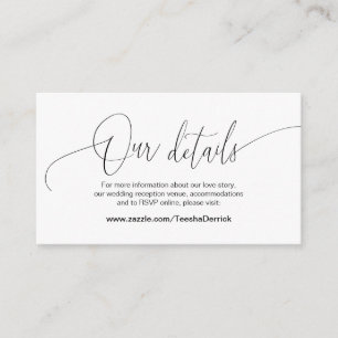 Modern Calligraphy, Black Font,  Wedding Details E Enclosure Card