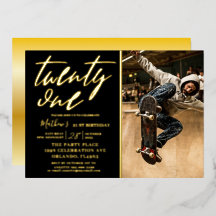 Modern Calligraphy Black & Gold 21'st Birthday 