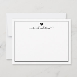 Modern Calligraphy Black Heart Personalized Note Card