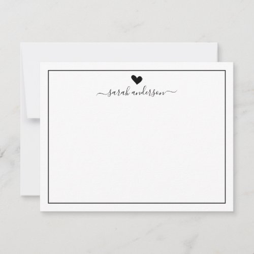 Modern Calligraphy Black Heart Personalized Note Card