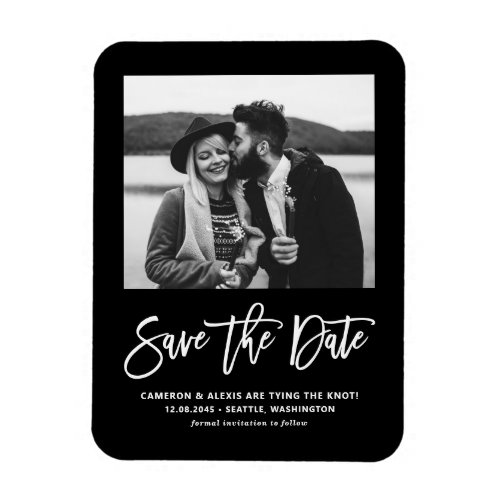 Modern Calligraphy Black Photo Save the Date Magnet