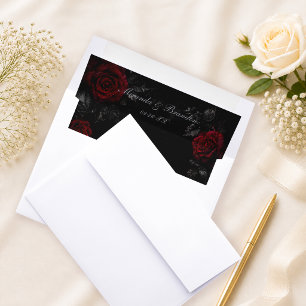 Modern Calligraphy Black Red Floral Wedding Envelope Liner