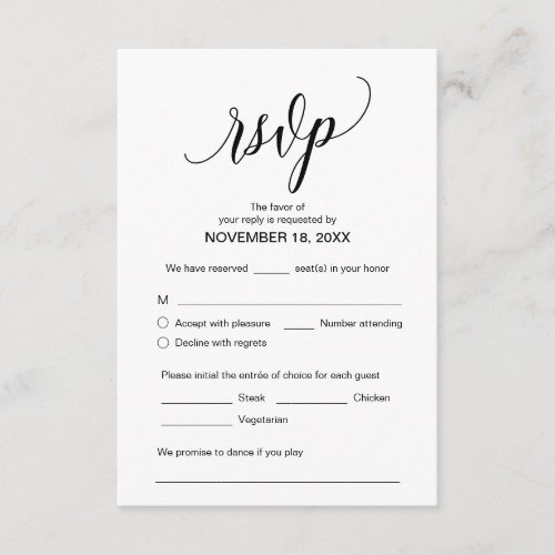 Modern Calligraphy Black Wedding Dinner RSVP Enclosure Card