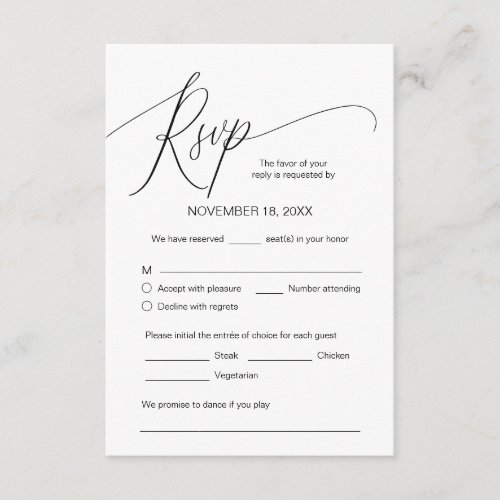 Modern Calligraphy Black Wedding Dinner RSVP  Enclosure Card