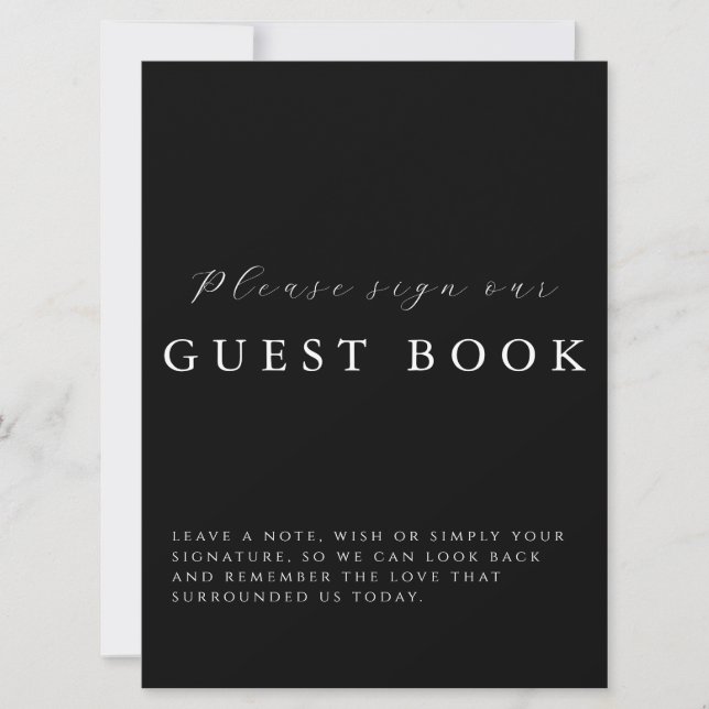Modern Calligraphy Black Wedding Guestbook Sign Card (Front)