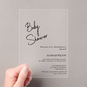 Modern Calligraphy Black & White  baby shower Acrylic Invitations