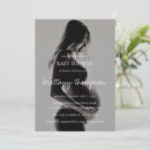 Modern Calligraphy Black White Photo Baby Shower Invitation (Standing Front)