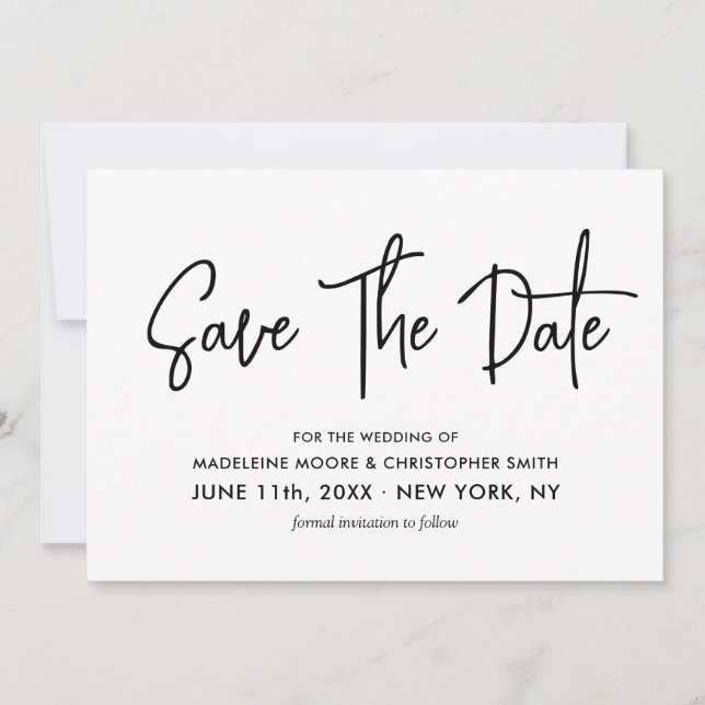 Modern Calligraphy Black & White Scan QR Code Save The Date (Front)