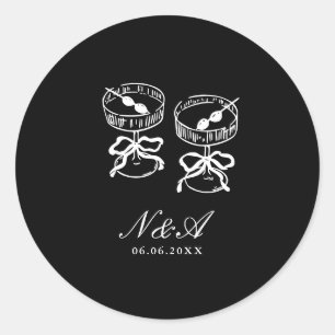 Modern Calligraphy Black White Wedding Classic Round Sticker
