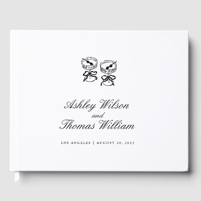 Modern Calligraphy Black White Wedding Guest Book (Front)