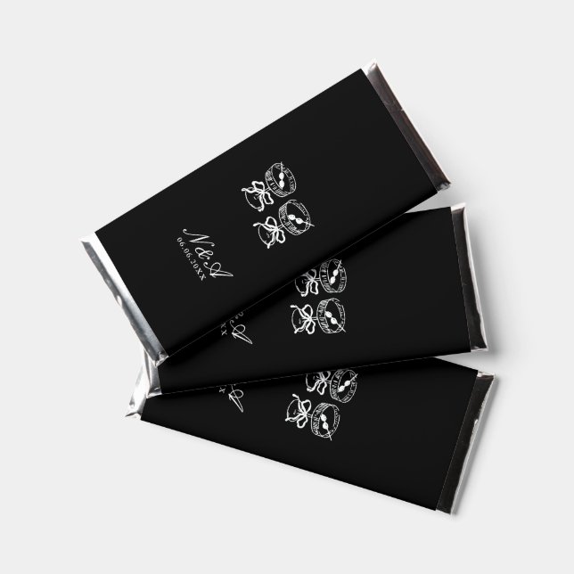 Modern Calligraphy Black & White Wedding Hershey Bar Favors (Front)
