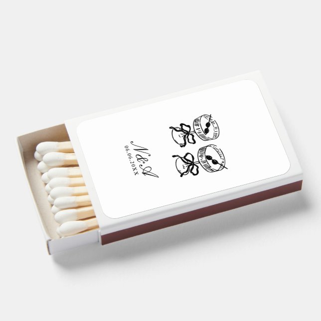 Modern Calligraphy Black & White Wedding Matchboxes (Front Open)