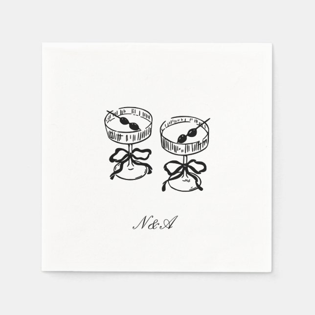 Modern Calligraphy Black White Wedding Napkins (Front)