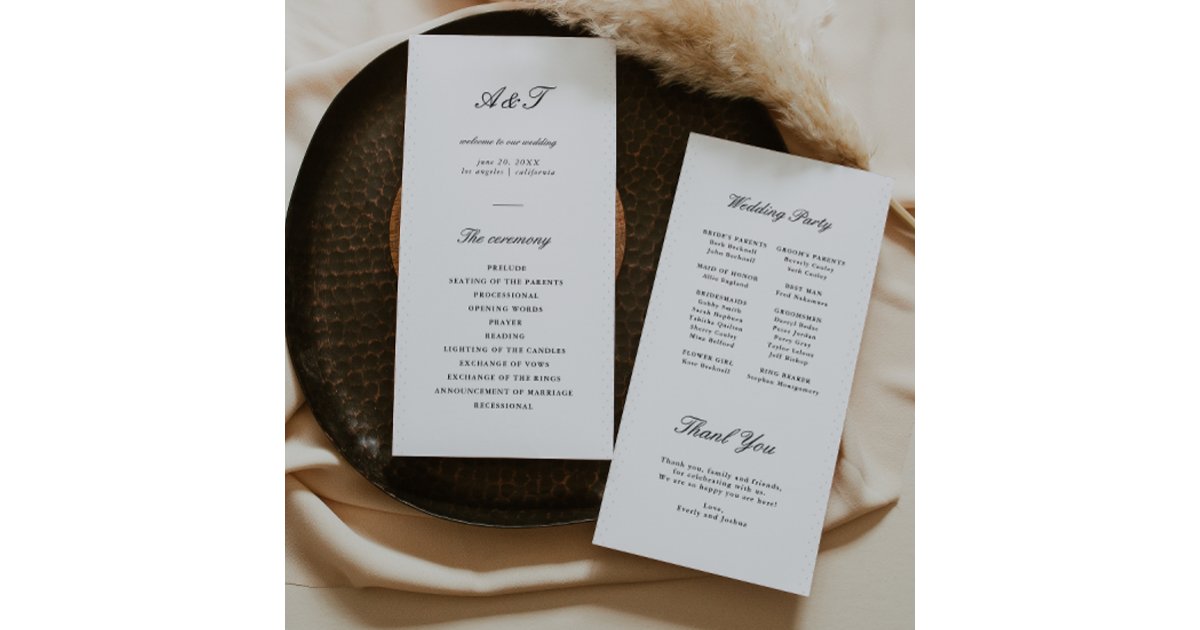 Modern Calligraphy Black & White Wedding Program | Zazzle