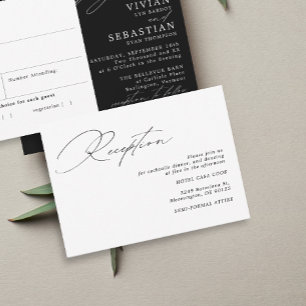 Modern Calligraphy Black White Wedding Reception Enclosure Card
