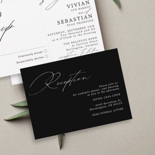 Modern Calligraphy Black White Wedding Reception Enclosure Card