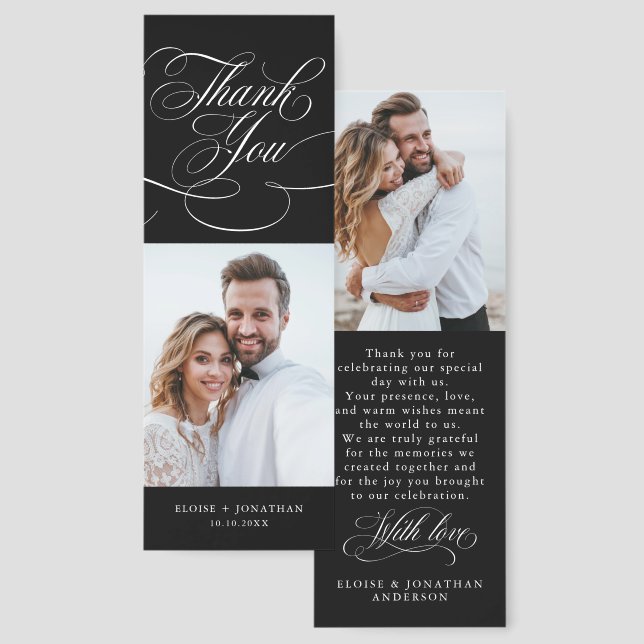 Modern calligraphy Black & white wedding Thank you Bookmarks (Front & Back)