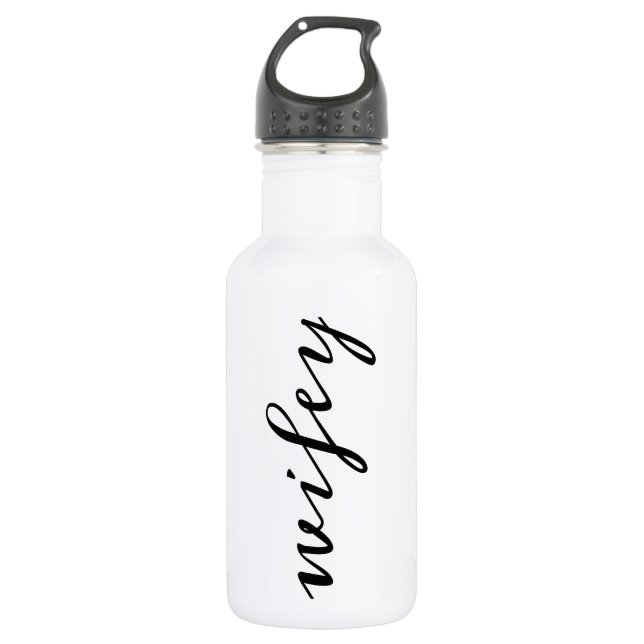 Modern Calligraphy Black Wifey Script Water Bottle (Front)