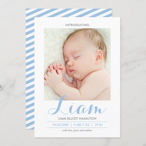 Modern Calligraphy Blue | Birth Announcement | Zazzle