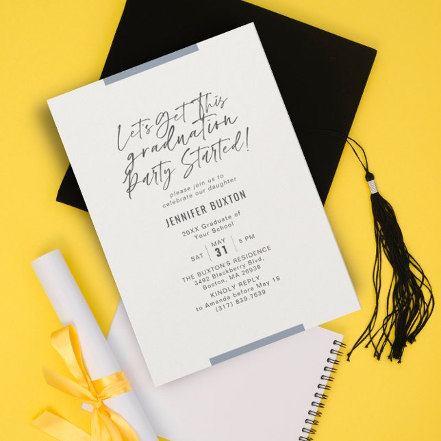 Modern Calligraphy Blue Graduation Party Invitation (Creator Uploaded)