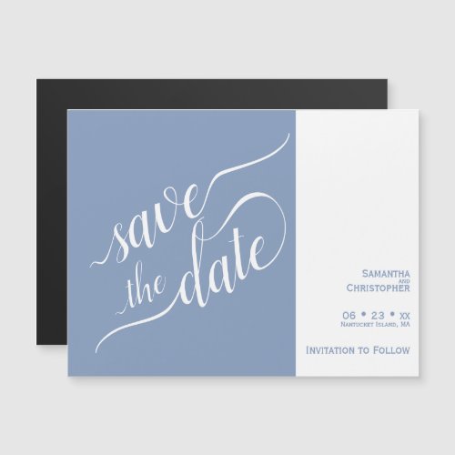 Modern Calligraphy Blue Wedding Save the Date Magnetic Invitation