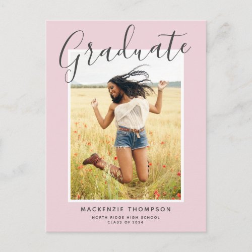 Modern Calligraphy Blush Pink Photo Graduation Postcard